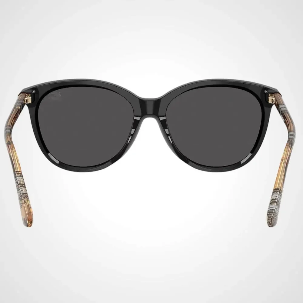 New Burberry Sunglasses Black Front Round Pantos Frame Checkered Arms Gray Lens - Picture 5 of 7